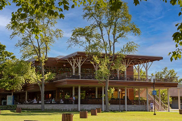 Ravinia dining pavilion seen from the lawn