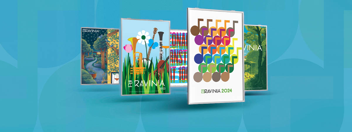 Ravinia posters for 2022, 2023, 2018, 2024, and 2021